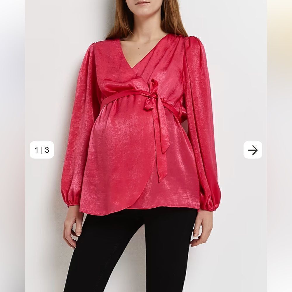 River walk PINK SATIN MATERNITY WRAP BLOUSE Sz 2 NWT